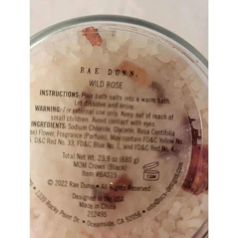 Rae Dunn Wild Rose Scented Bath Salts w Rose Petals‎ 